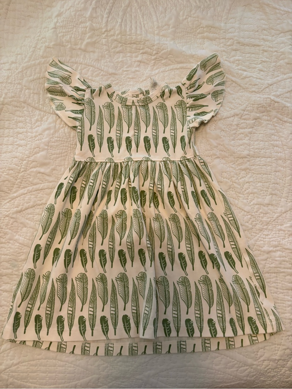 Kate Quinn Kids Flutter Sleeve Dress in Green Leaf Print